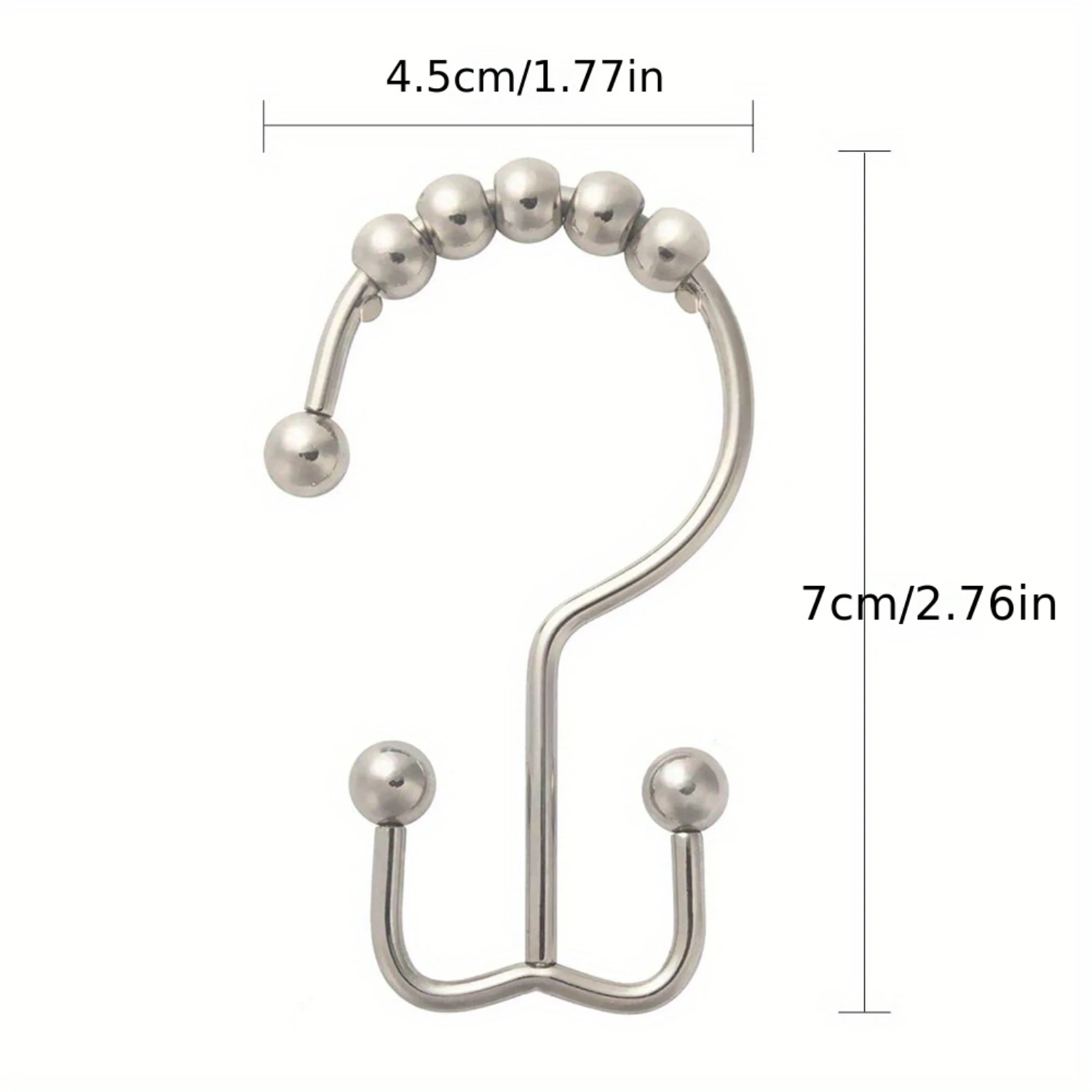 5pcs Stainless Steel Double Glide Shower Curtain , Rust-Resistant Bead Roller Shower Rings, For Bathroom Curtain, Heavy-Duty, Ea
