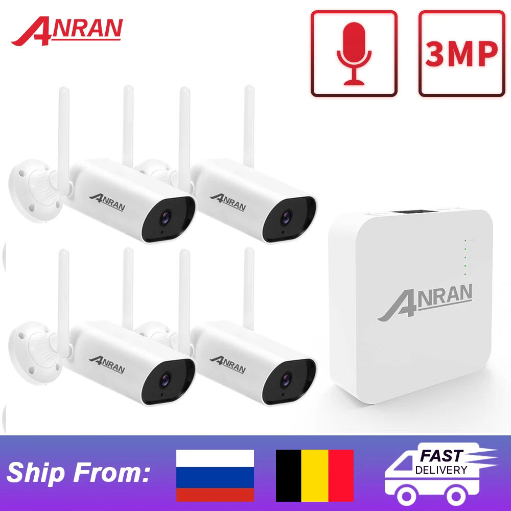 ANRAN Kit de Câmera de Vigilância Sem Fio, NVR, Visão Noturna Infravermelha, Exterior, WiFi