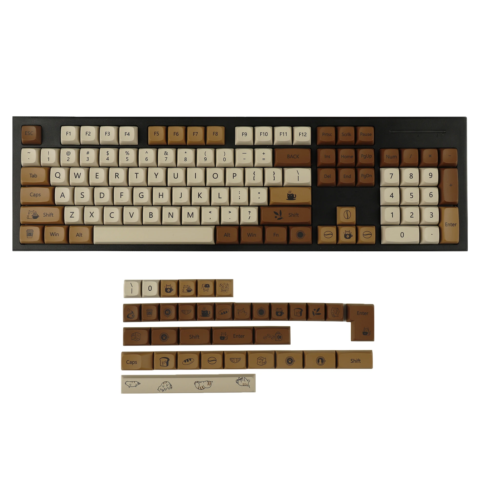 Ymdk-keycaps Coffee Cat 138 Perfil Zda Xda v2 Dye Sub Pbt 104 Tkl 60 96 84 68 64 Switches mx