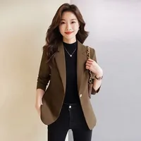 High-End Coffee Suit Jacket Ladies Blazer Tops 2024 New Spring Autumn Leisure Coat 1 Button Slim Suit Coat Casaco Feminino 1