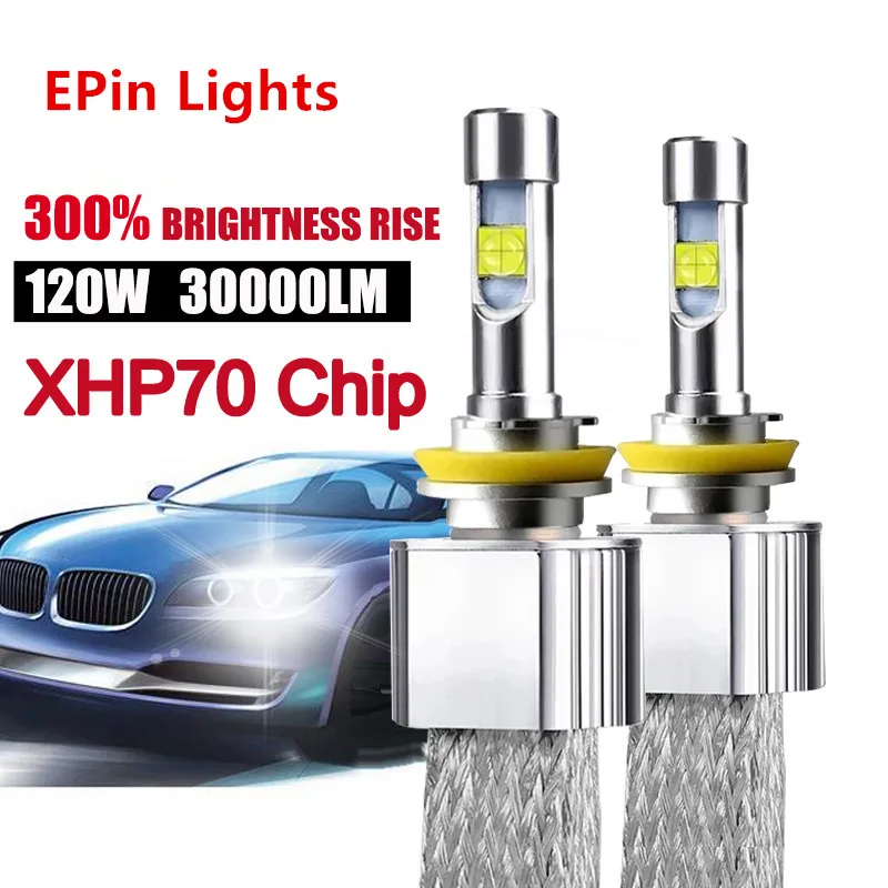 2 Pz 120W H7 Led 9005 Hb3 H4 H11 Canbus 30000Lm Xhp70 Faro Auto H8 9006 Hb4 9012 Lampadine 5500K 6000K Fendinebbia Automatico