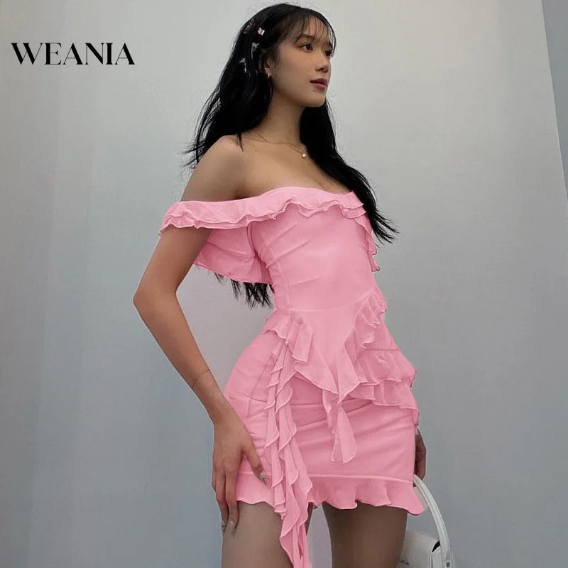 

Women Sexy Ins Style U-neck Irregular Tank Ruffle Bodycon Skirt 2pcs Set