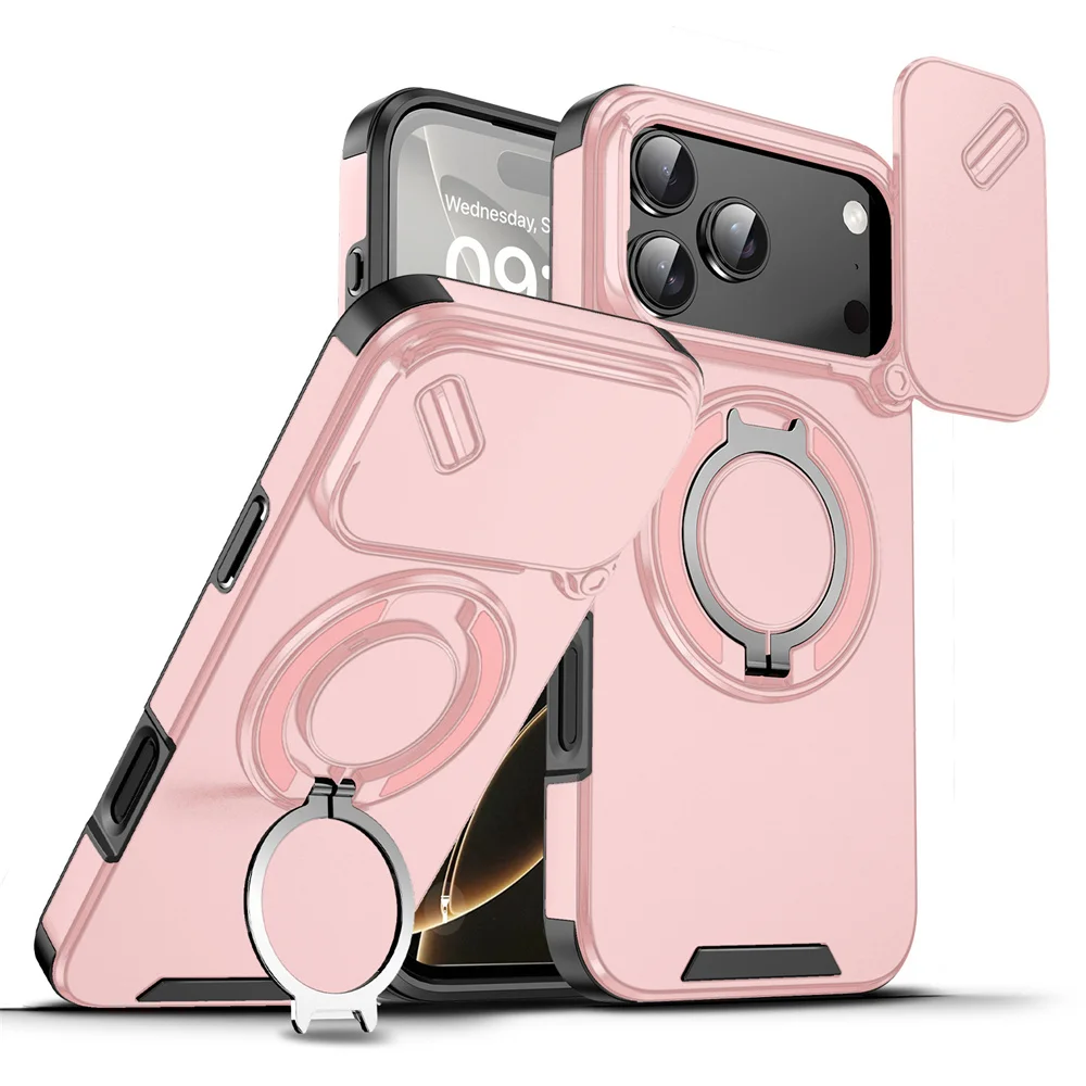 Sleek Rotating Flip Magnetic Stand Phone Case with Full Lens Protection and Dual-Layer Armor