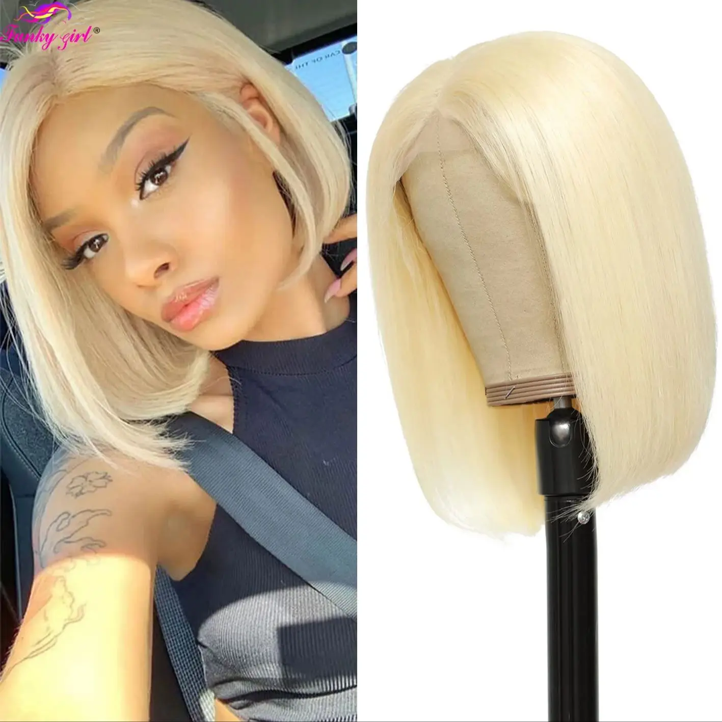 

613 Bob Wig Blonde Bob Wig Human Hair 13x4 Lace Front Bob Wig 180% Density Real Human Hair With Baby Hair Short Straight 613 Bob