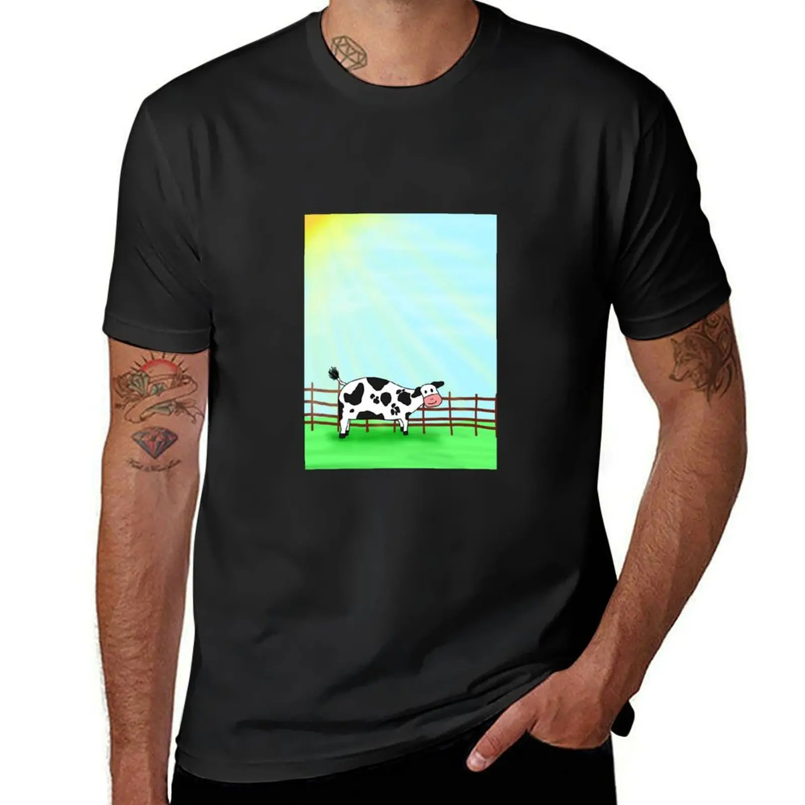 

Cute Cow in a Field T-Shirt blanks shirts graphic tees customs Men's t-shirts