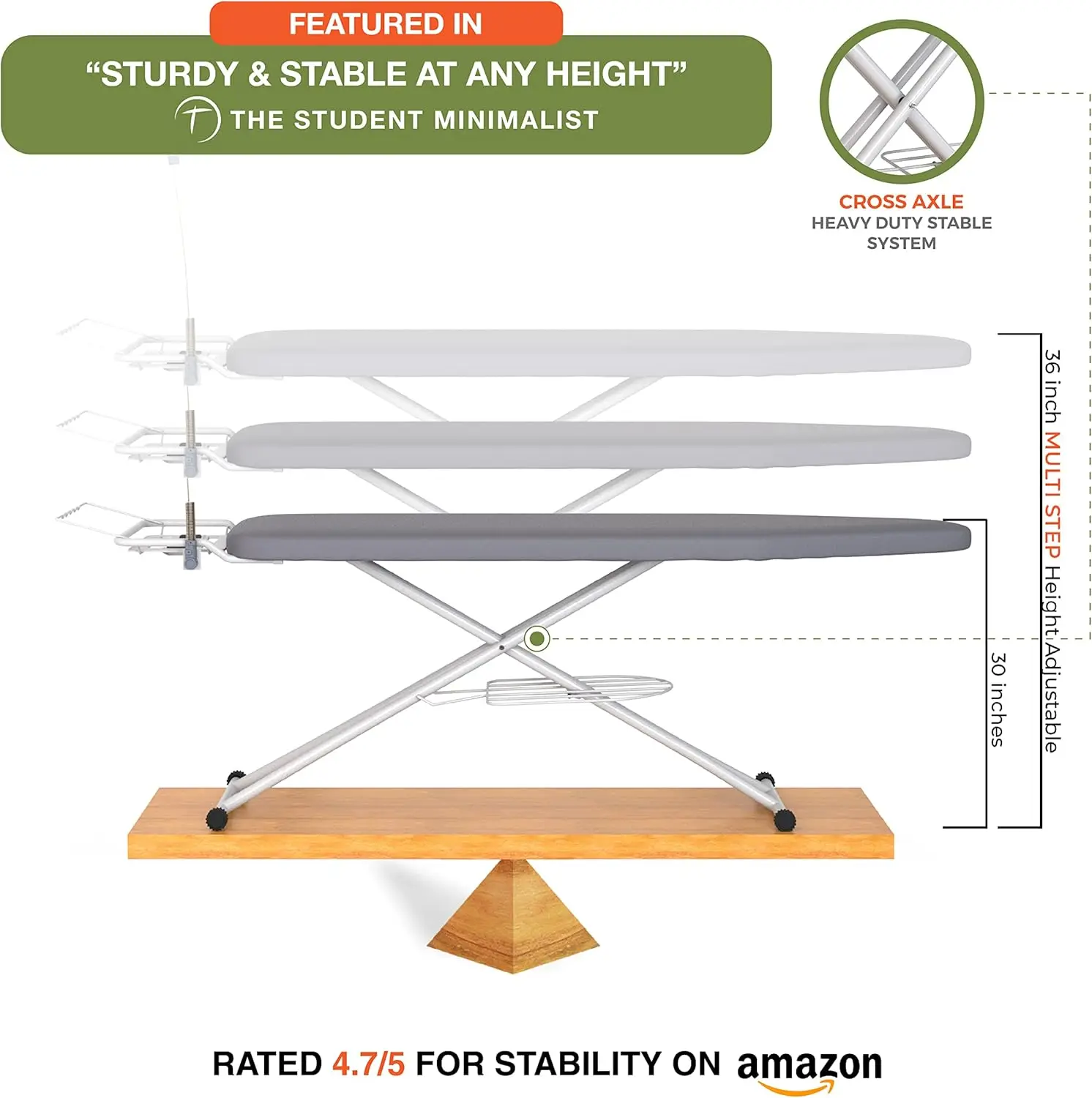 Full Size Ironing Board 57" X 18" W/Wall Mount Hanger Full Metal Construction Iron Board Built in Iron Caddy Heat