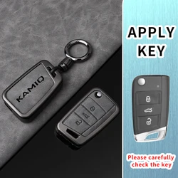 Skoda Kamiq Premium Leather & Metal Car Key Protector with Keychain (Grey set A)