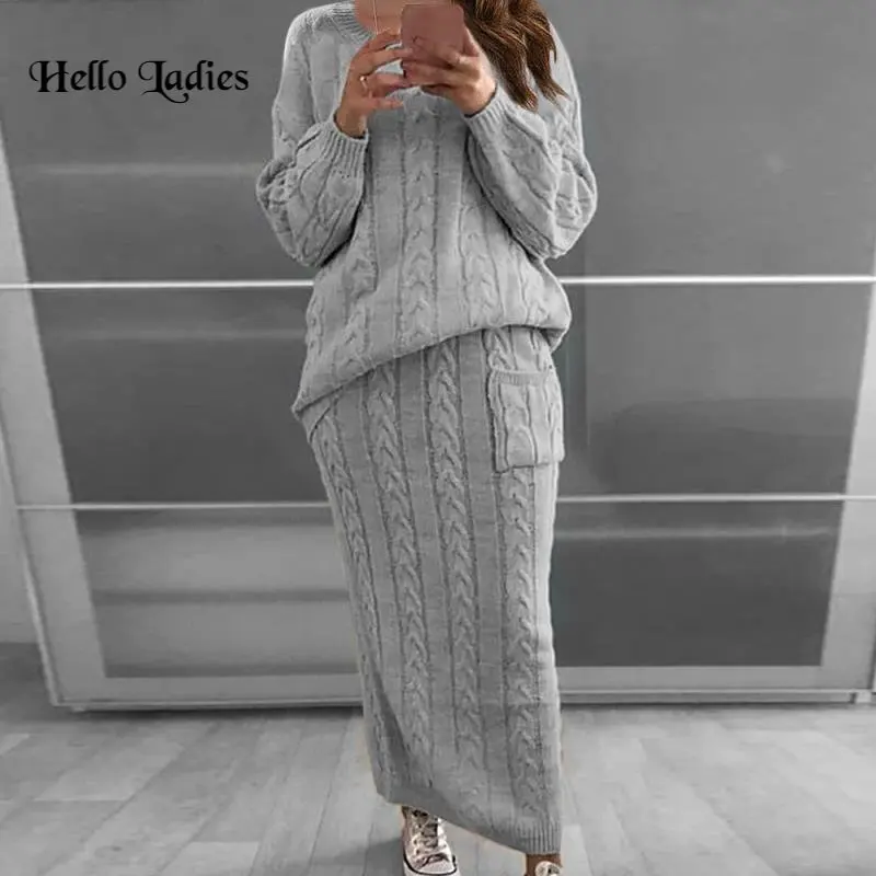 

Spring Two Piece Set Women Dress Long Sleeve Crop Tops+Pencil Skirt 2 Pc Sets Women Women Sweater Knitted Skirt Suit 15 Colors