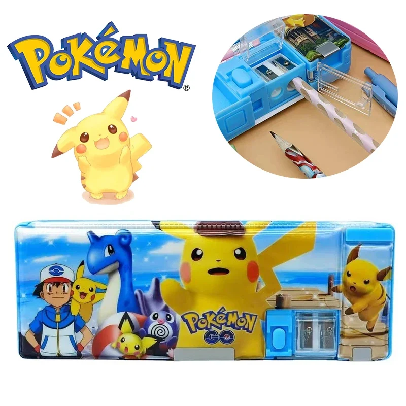 Pokemon Pikachu Square Pencil Case Cute Animation Children'S Pencil Box Primary School Students Stationery With Pencil Sharpener