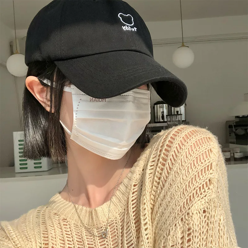 Bear Embroidery Women Baseball Hat Unisex Adjustable Snapback Peaked Cap Soild Color Cotton Bonnet Girls Outdoor Sport Sun Visor 2