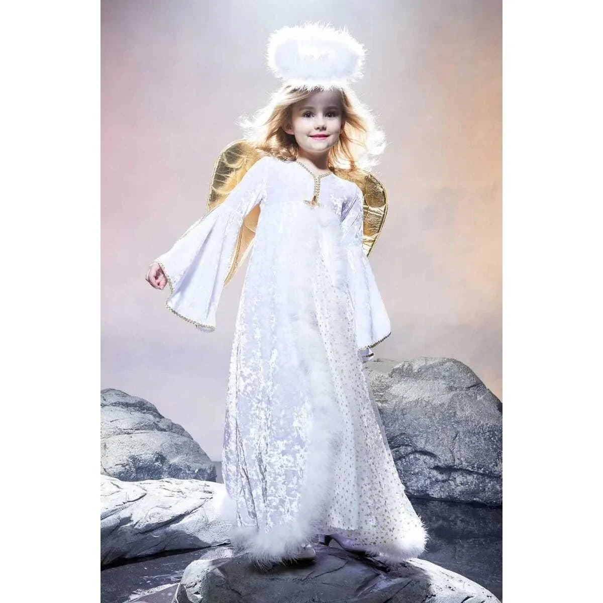 Kids Girl Angel Costume Party Fairy Costume for Children Stage Fancy Dress Anime Cosplay Clothing Golden Angel Wing Dress Outfit