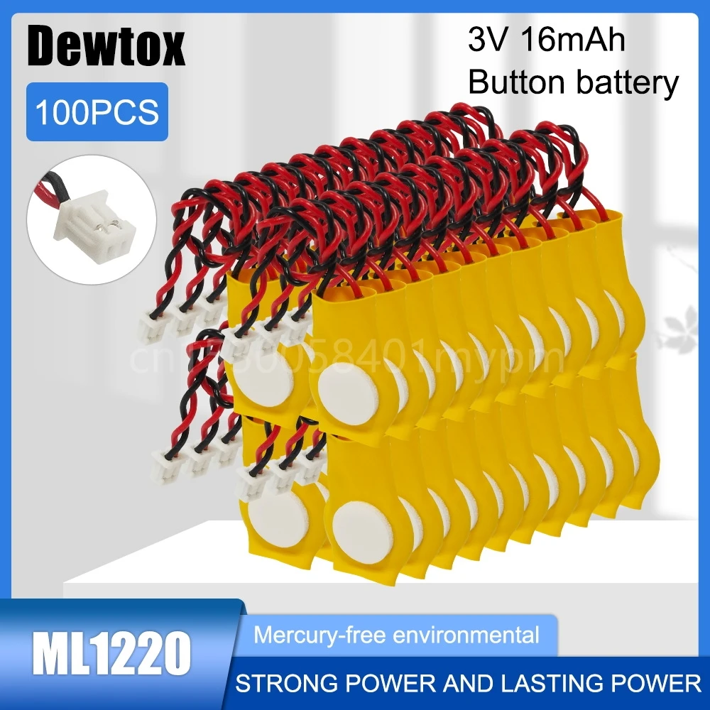 

100PCS Dewtox ML1220 3V Motherboard CMOS Rechargeable Lithium Battery for A Burglar Alarm Bluetooth Wireless Products