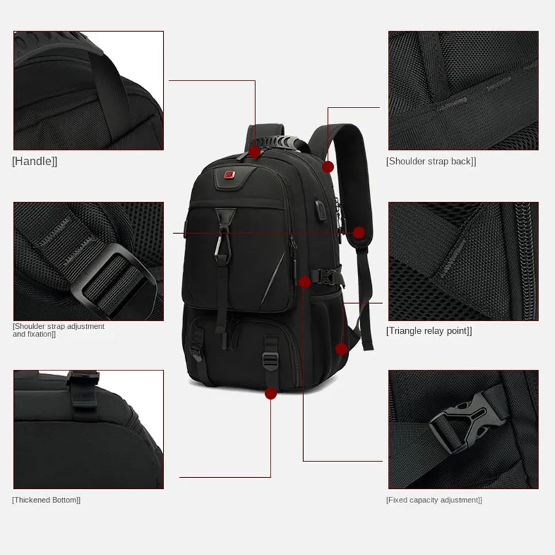 Men\'s 50-80L Large Capacity Expandable Travel Backpack with USB Port for Men Laptop Backpacks Sports Trekking Hiking Camping