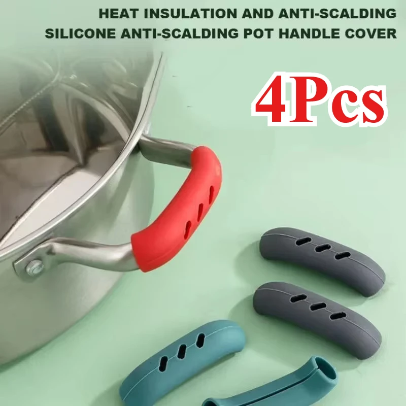 Silicone Pot Handle Covers 4Pcs Silicone Assist Handle Holder Grip Cast Iron Skillet Handle Covers Heat Resistant Non Slip Pot Grip Sleeves