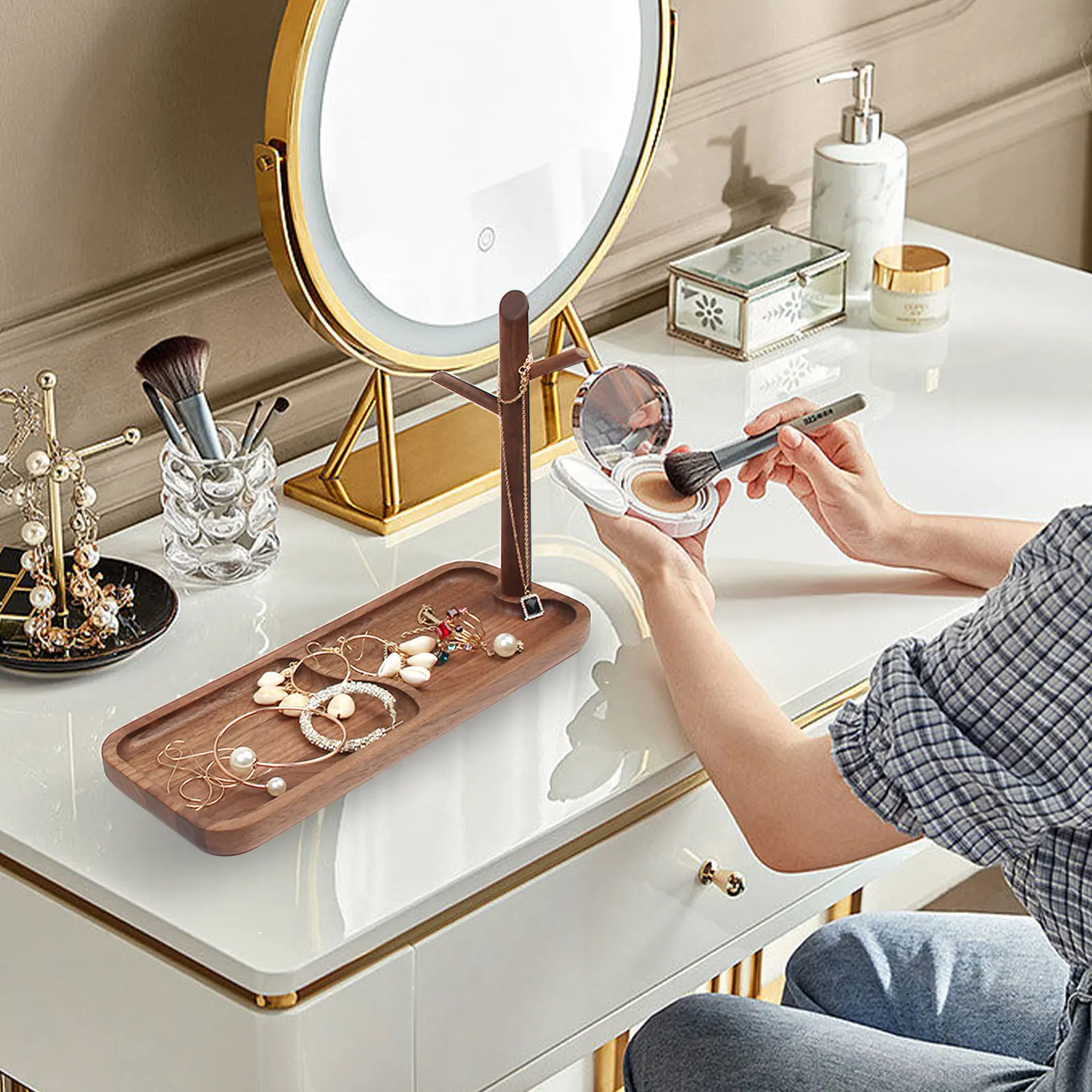 

Wood Tray Decor Key Holder Candy Snack Storage Jewelry Display Stand Living Room Decorations Sundries Containers Desk Ornaments