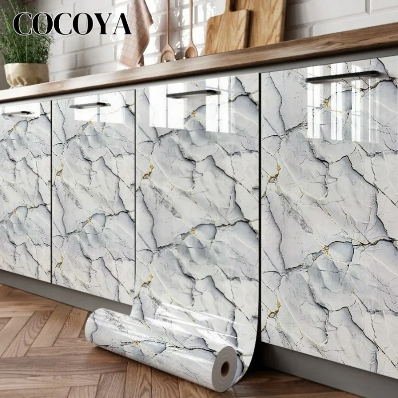 Faux Marble Kitchen Peel และ Stick วอลล์เปเปอร์สติ๊กเกอร์ติดผนัง PVC เลียนแบบกระเบื้อง Self-กาววอลล์เปเปอร์ตกแต่งบ้าน 3/6/10M 1