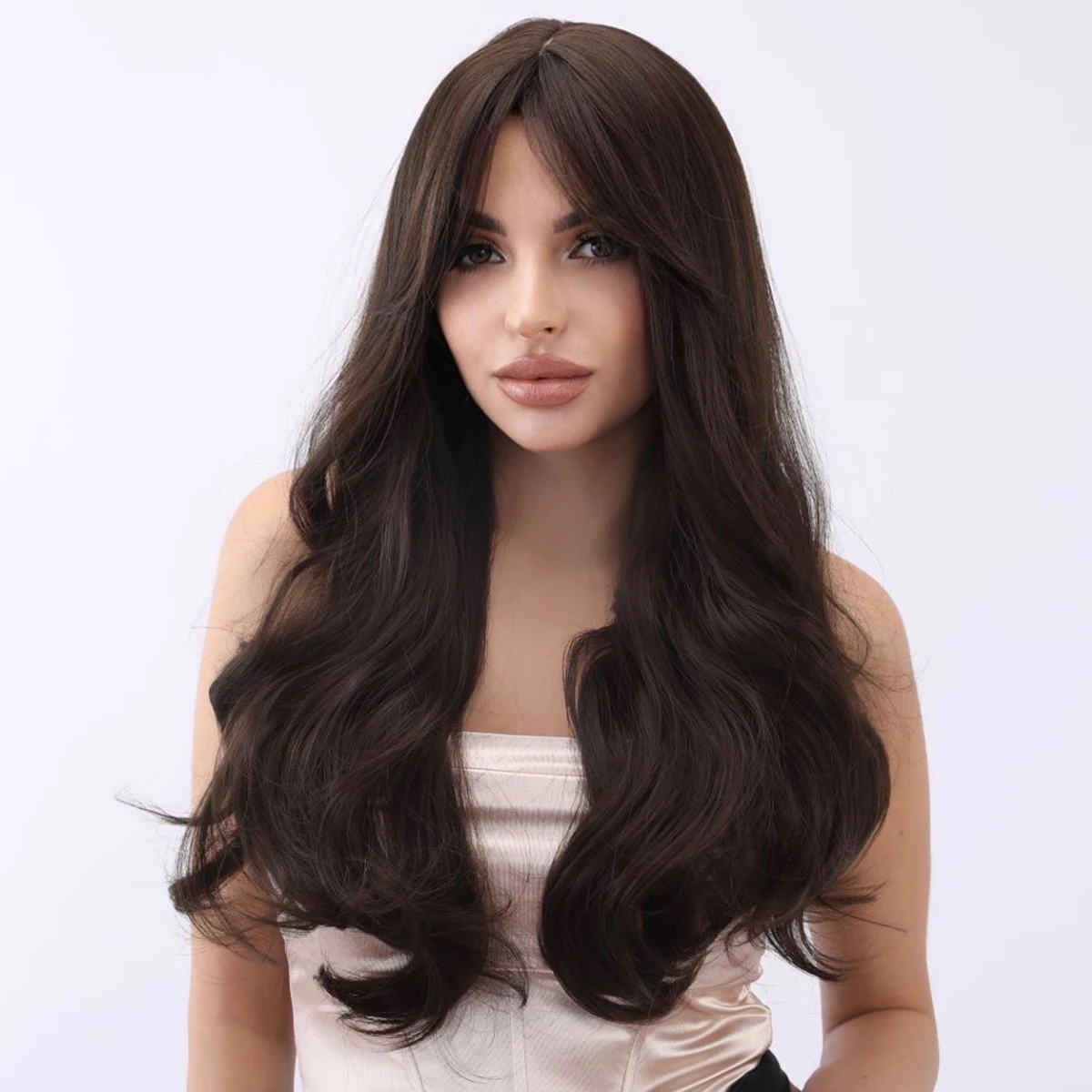 

Smilco Fashion Synthetic Black Curly Bob Wig For Women Long Wave Hair With Bangs Daily Cosplay Party Heat Resistant Wigs