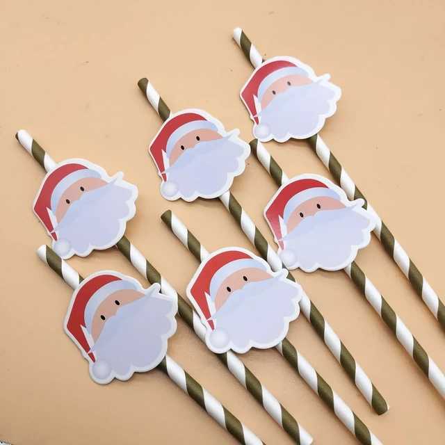 10pcs Santa Claus Card Straws Disposable Santa Straws Xmas