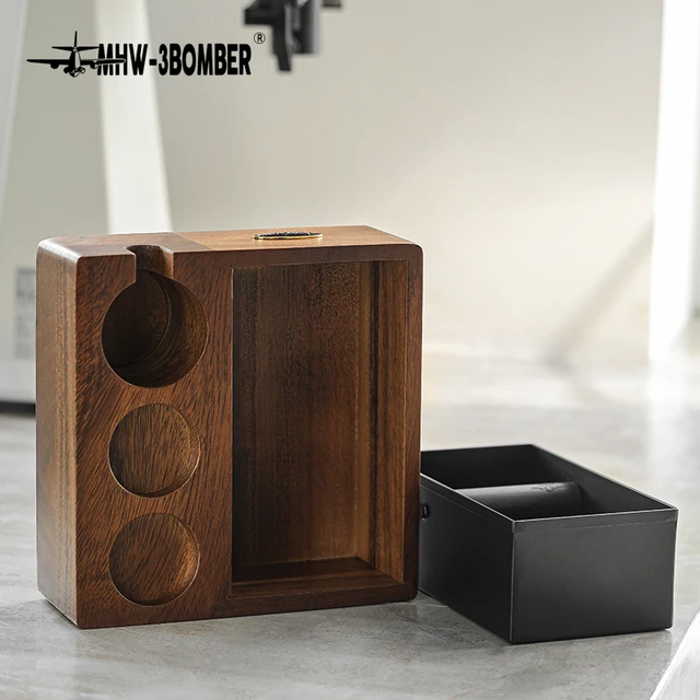 Espresso Knock Doboz Szilárd Fa És Fém Tamping Állomás Tamper Tartó Kávéfőző Maradék Ch5424 - Image 3