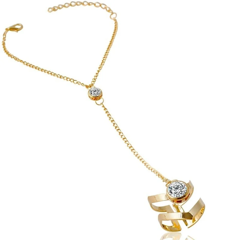Vintage Gold Zircon Bracelet Ring Wrist Chain Jewelry Fashion Hand Back Bangles Female Women Arrow chain bracelet,zircon bracelets,cubic zirconia bracelet