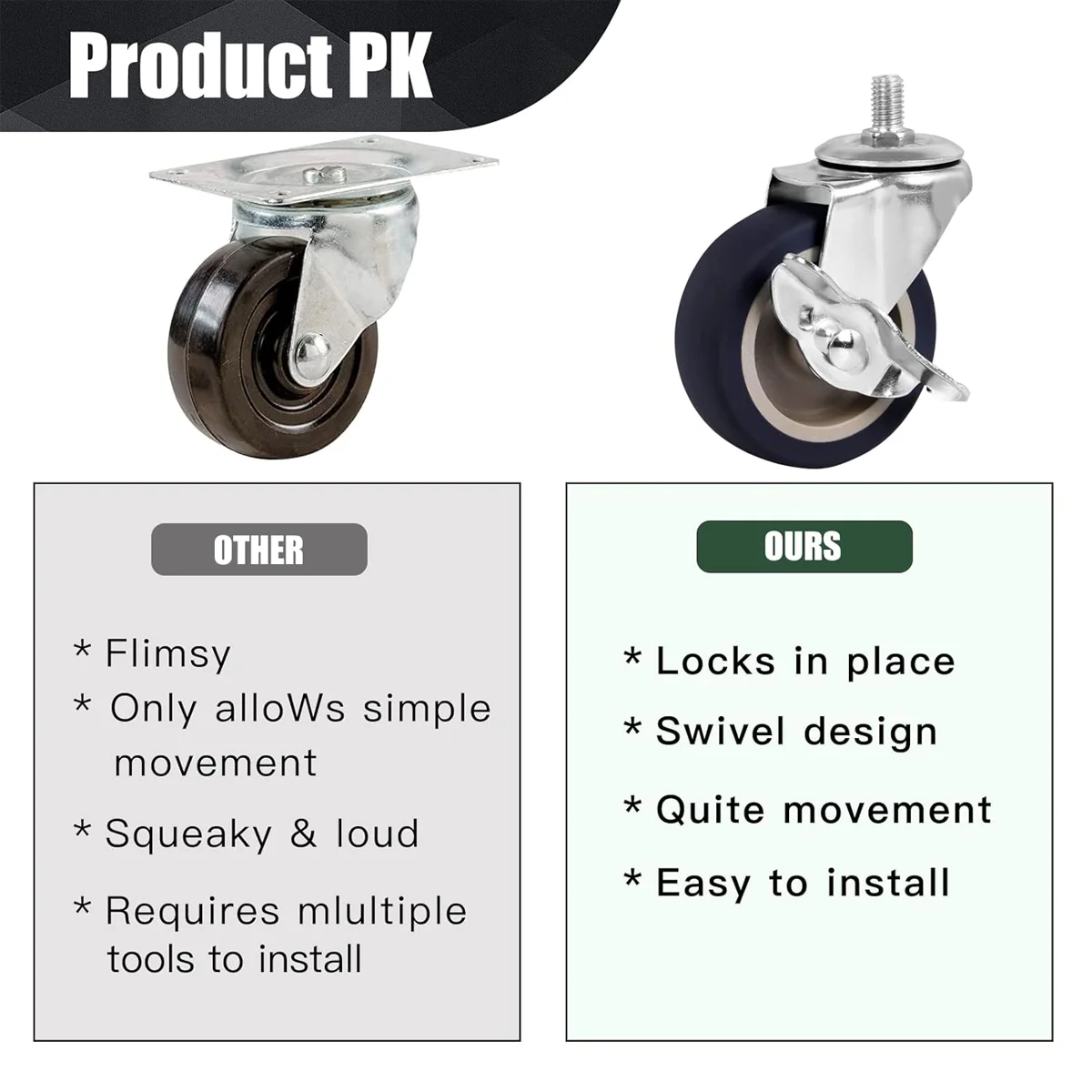 Caster Wheels, 4 Inch Heavy Duty Casters Threaded Stem Casters No Noise Swivel Casters Set Of 4 Locking Castor Wheels For Funiture, Workbench, Carts - View #6