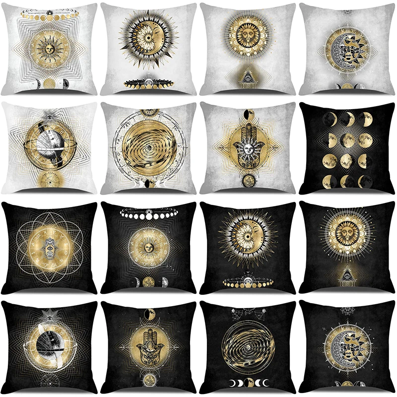 Sun Moon Tarot Pillow Cover 45x45cm Retro Astrology Divination Printed Cushion Cover Home Couch Decorations Polyester Pillowcase mandala printed decorative pillow cover 45x45cm home decorations cushion cover linen geometric pattern pillow case kussensloop