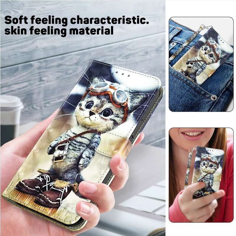 3D Cat and Dog Flower Magnetic Flip Leather Phone Case