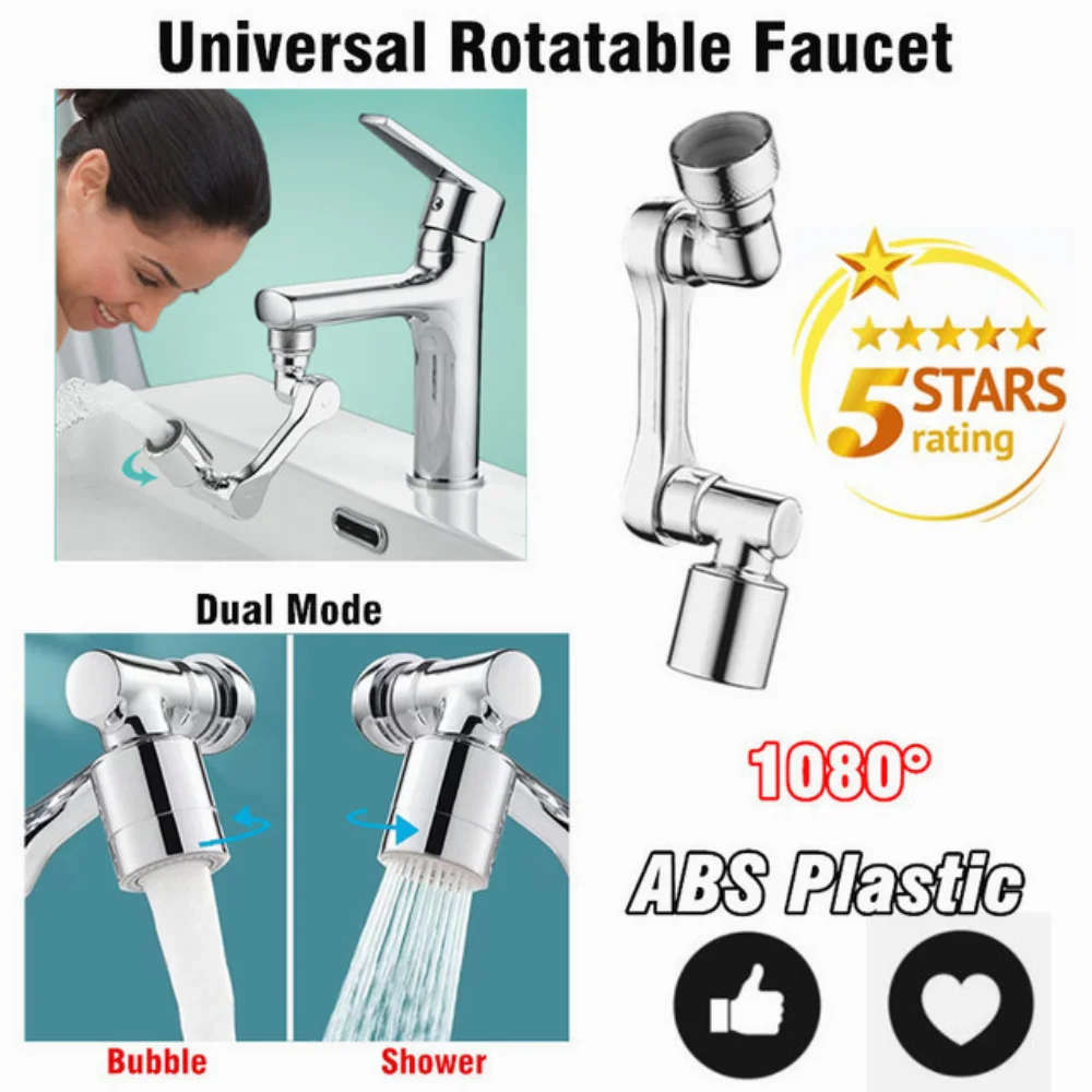 Universal 1080&deg;Rotatable Faucet Adapter Kitchen Tap Extender Splash Filter Nozzle Flexible Sprayer