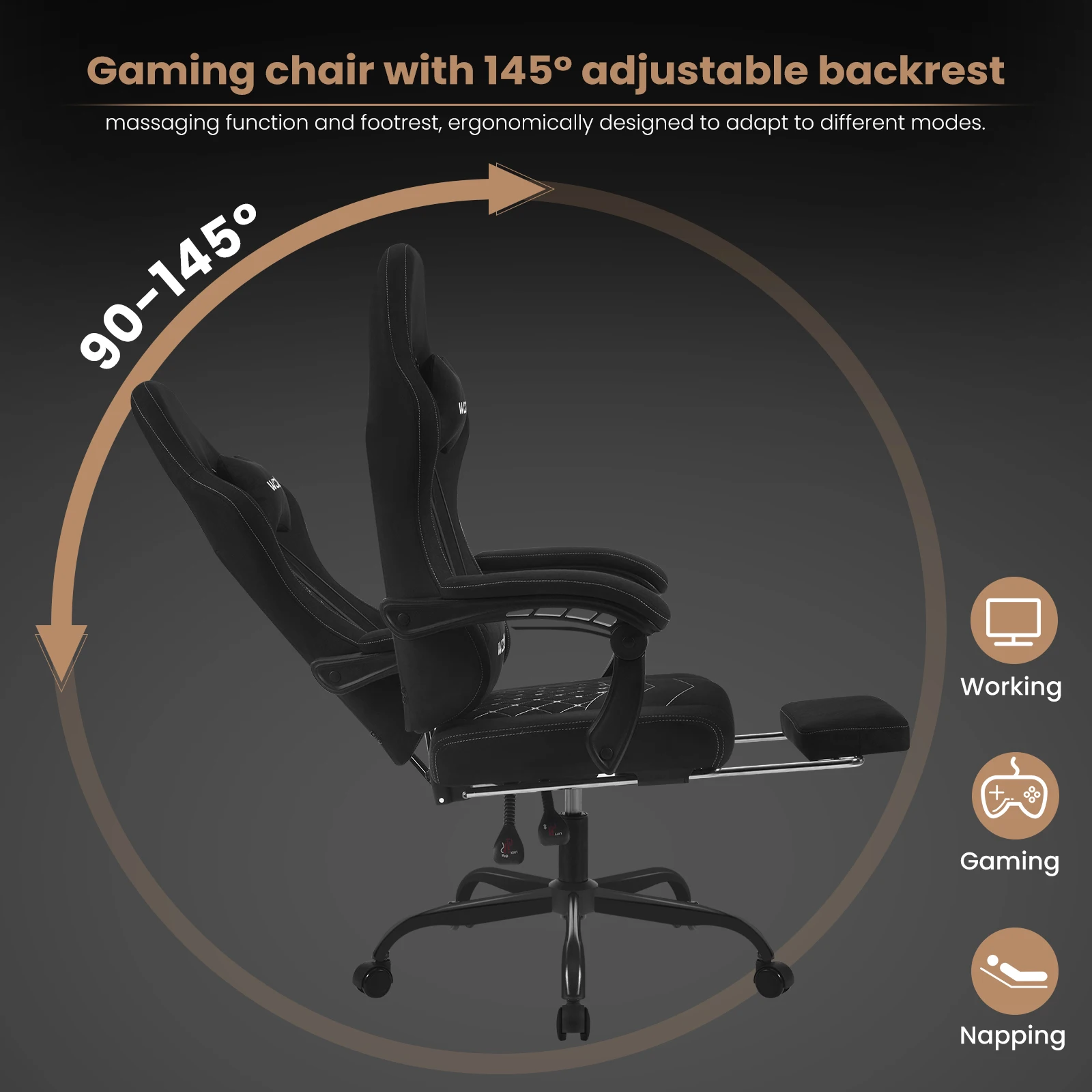 WOLTU Drehbarer Computerstuhl, ergonomischer PC-Gaming-Stuhl mit Massagefunktion, Taschenfederkissen, Fußstütze für Büro und Zuhause – Detail 16