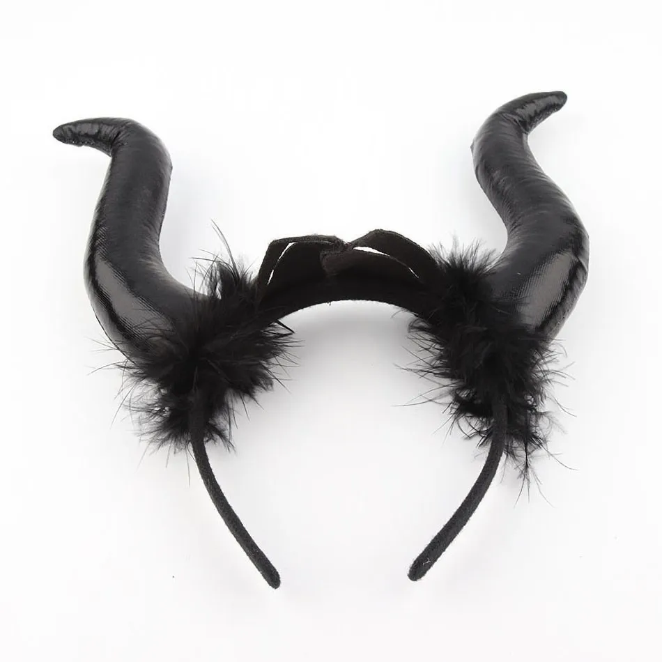 Children Halloween Witch Hiar Accessories Girl Witch Headband Black Red Ox Horn Headband Evil Queen Cosplay Glitter Hair Hoop