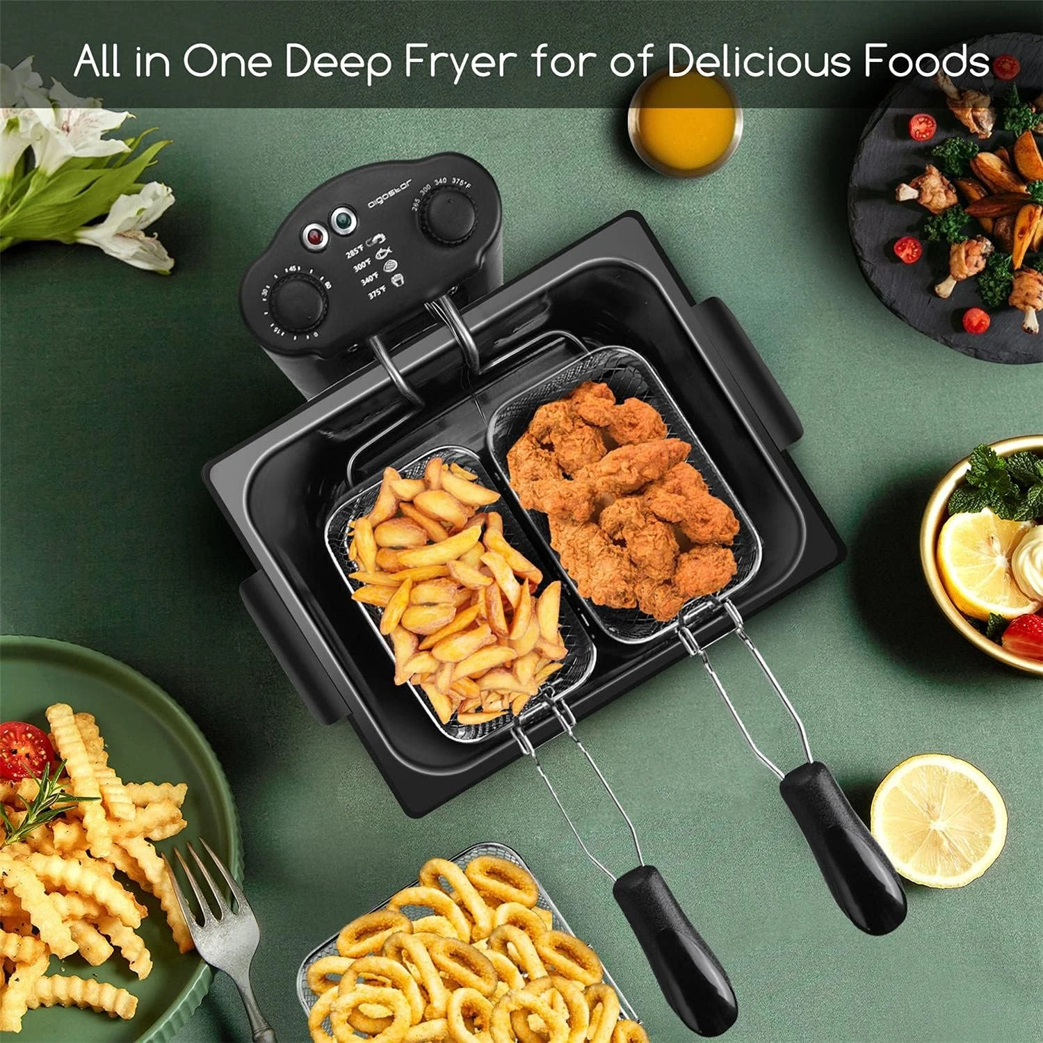 Deep Fryer with 3 Baskets and Lid, Deep Fat Fryers with Timer and  Temperature, 4.2Qt Oil Large Capacity,1650W Coffee machine Co - AliExpress