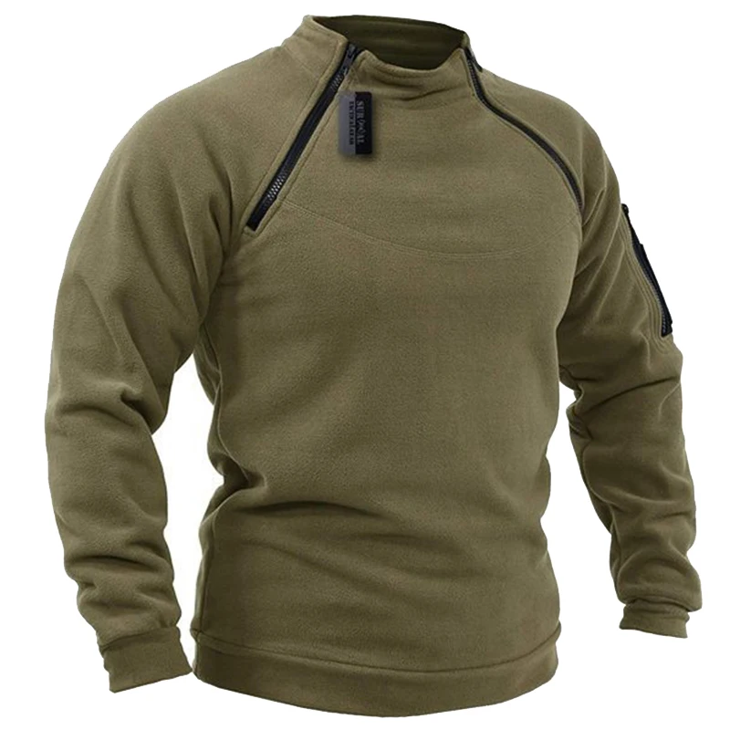 Mens Tactical Outdoor Jacket Stand Collar Solid Sweater Hunting Clothes Warm Zipper Pullover Man Autumn Winter Male Thermal Coat