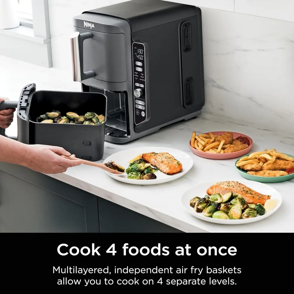 SL401 XL 2-Basket Air Fryer, DoubleStack Technology Cooks 4 Foods at Once, Compact Design, 10 QT, 6-in-1 4
