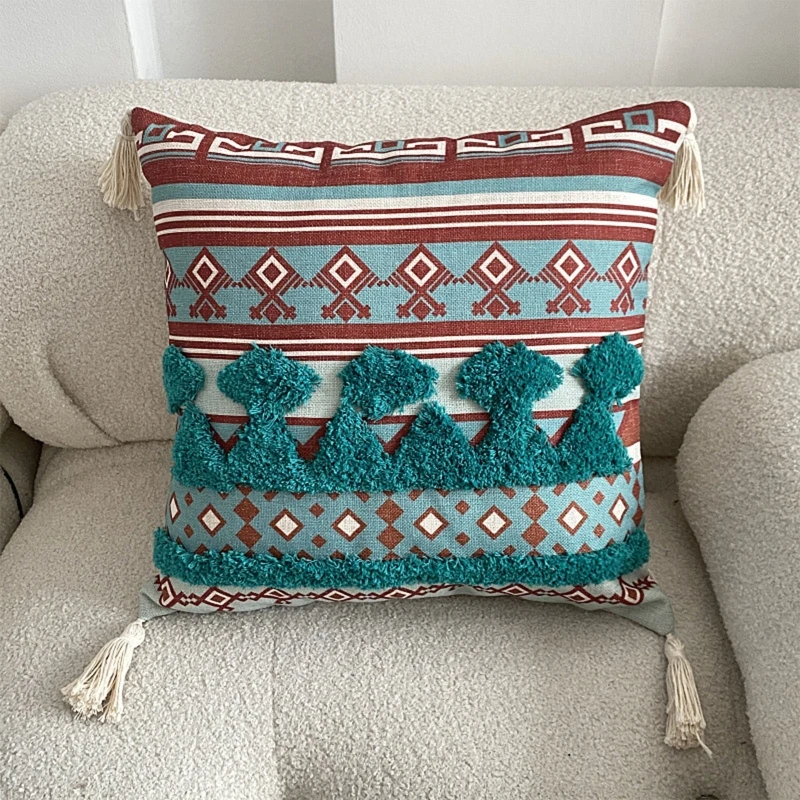 

Boho Style Tufted Tassel Throw Pillow Cover Cotton Square Pillowcase Covers for Home Bedroom Office Bed Sofa Decor