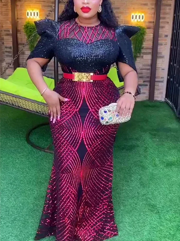 

2024 Luxury Sequin Long Dress Wedding Party Prom Evening Dresses Dubai African Women Mermaid Gown Elegant Ladies Birthday Robe