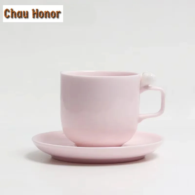 100ml Jade Mud Cherry Powder Coffee Mug With Plate Cappuccino Latte Cup Small Afternoon Tea Mug Cup Saucer Kit Tea Services Gift