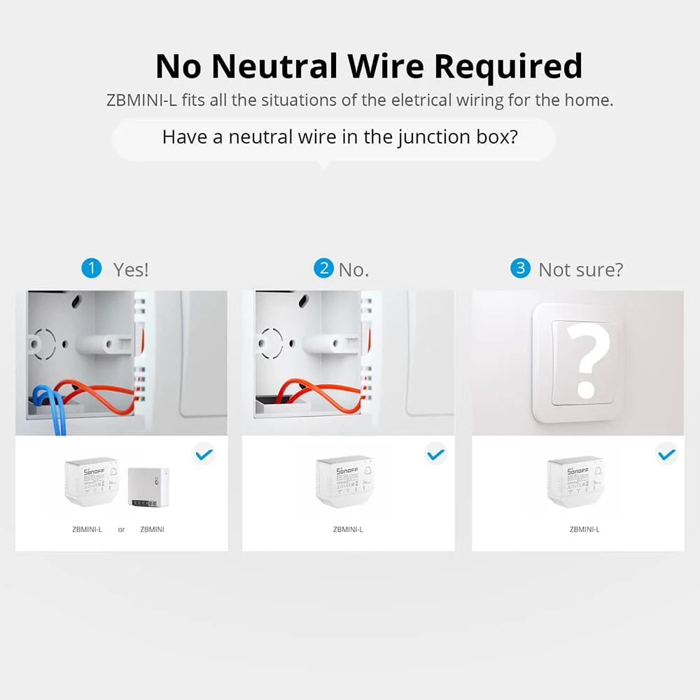 SONOFF No Neutral Wire Required ZBMINI-L Zigbee Smart Switch Support Alexa Google Assistant/Alice Works With Window/door Sensor