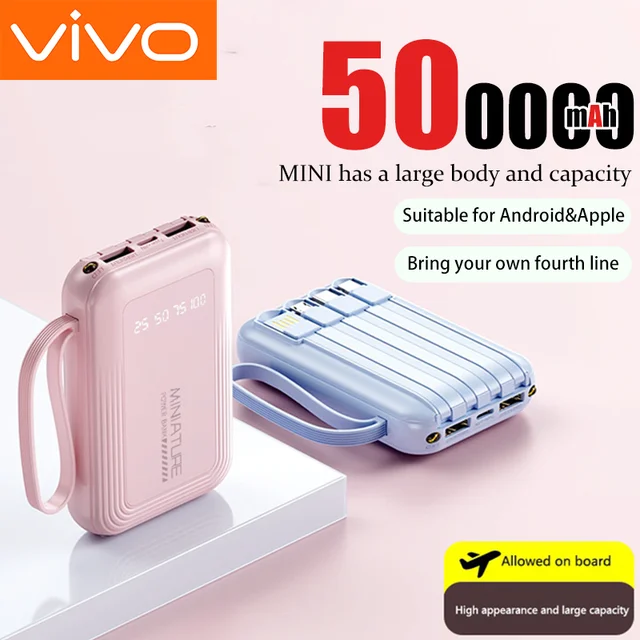 VIVO 500000mAh Mini Power Bank, charge super rapide, 4 câbles intégrés, affichage numérique, Powerbank pour iPhone Samsung Huawei 1