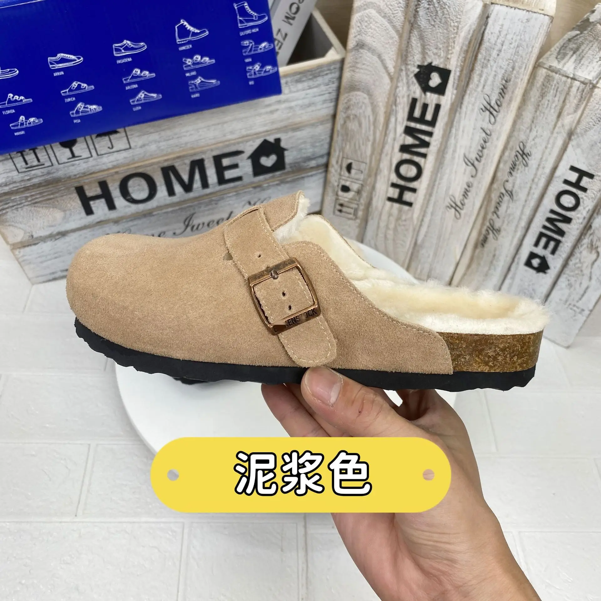 Brickstone Slippers For Men and Women wiht Velvet lining and Genuine leather Retro Fashion Slides with Cork Sole