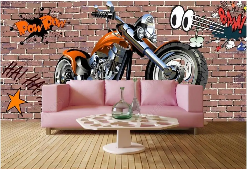 

3d photo wallpapers custom mural Vintage style motorcycle brick wall graffiti painting home decor wallpaper for walls 3d bedroom