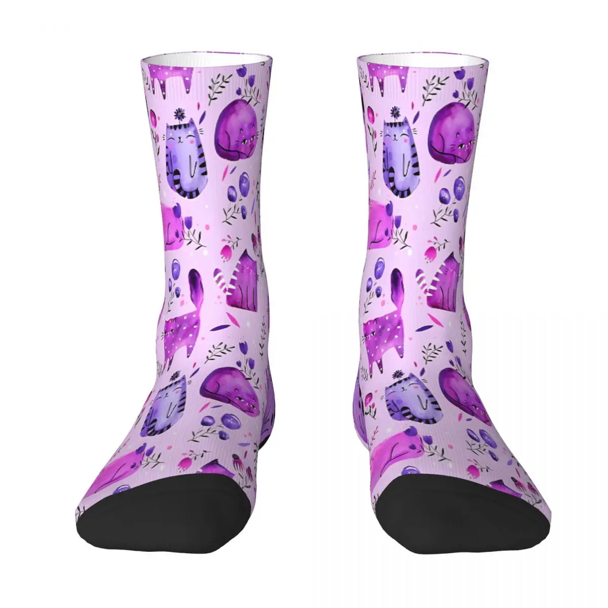 

Purple Cats On Purple Background Sock Socks Men Women Polyester Stockings Customizable Design