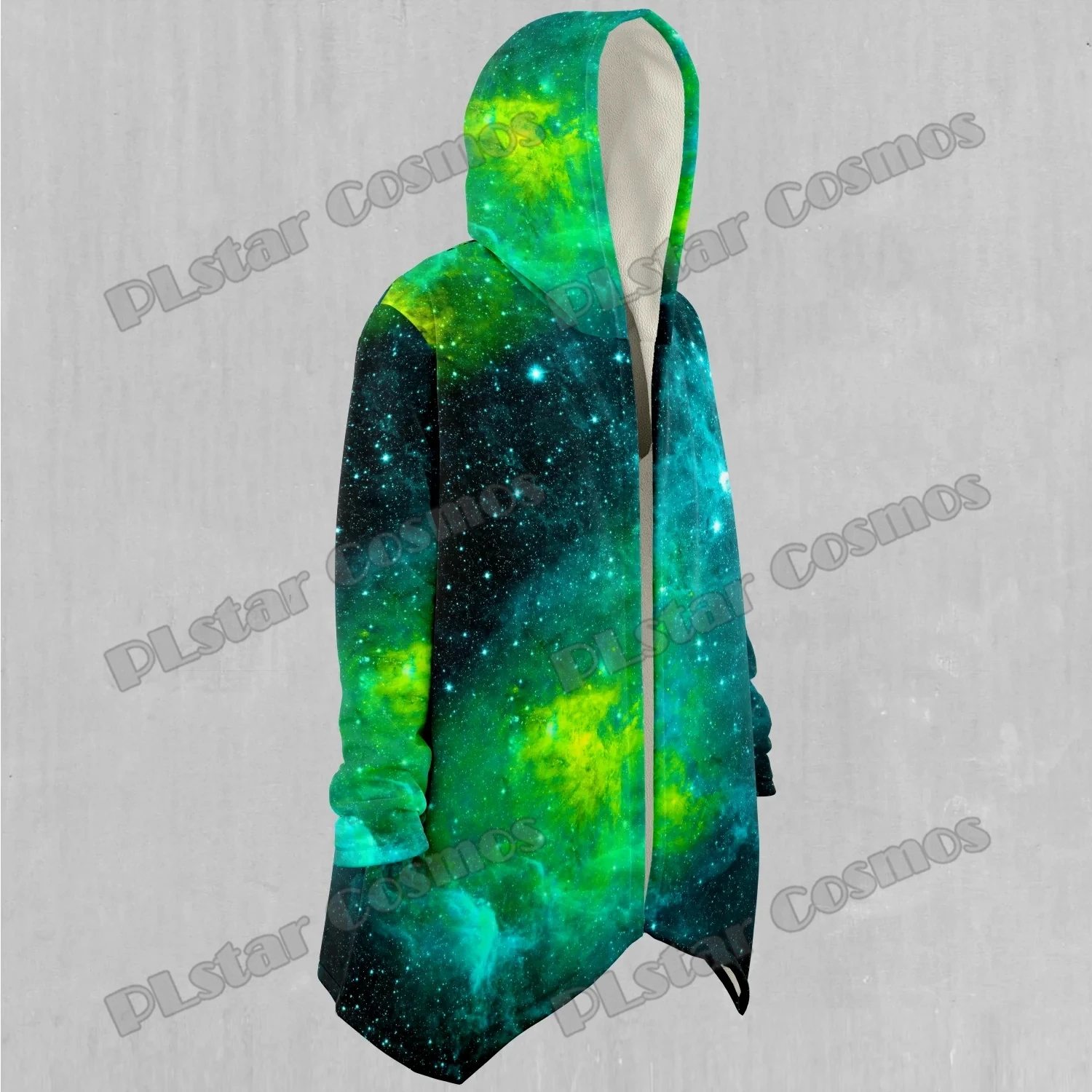 PLstar Cosmos Galaxy Nebula Space Pattern 3D Printed Men's Fleece Hooded Cloak Winter Unisex Casual Thick Warm Cape Coat DP73