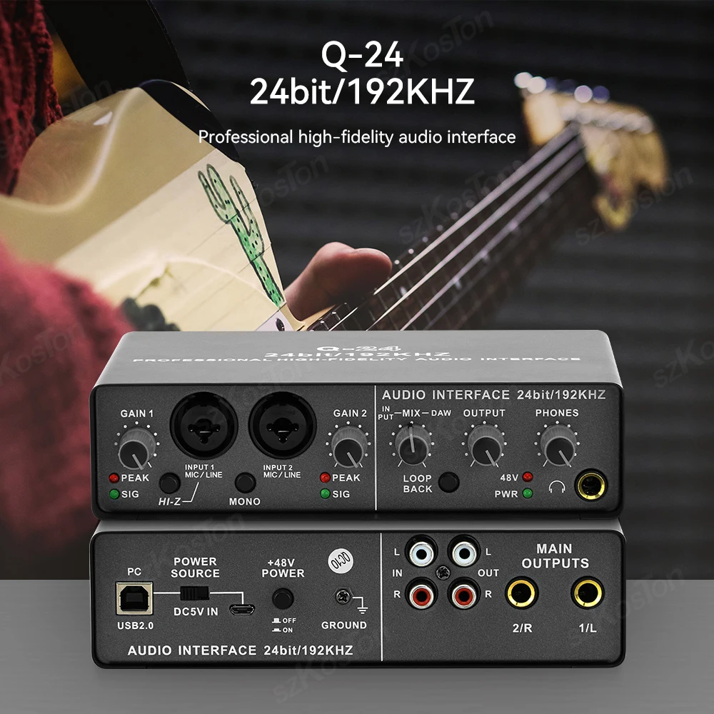 Q24AudioInterfaceSoundCardWithMonitorMixingConsoleStudioRecordingMicrophone48V