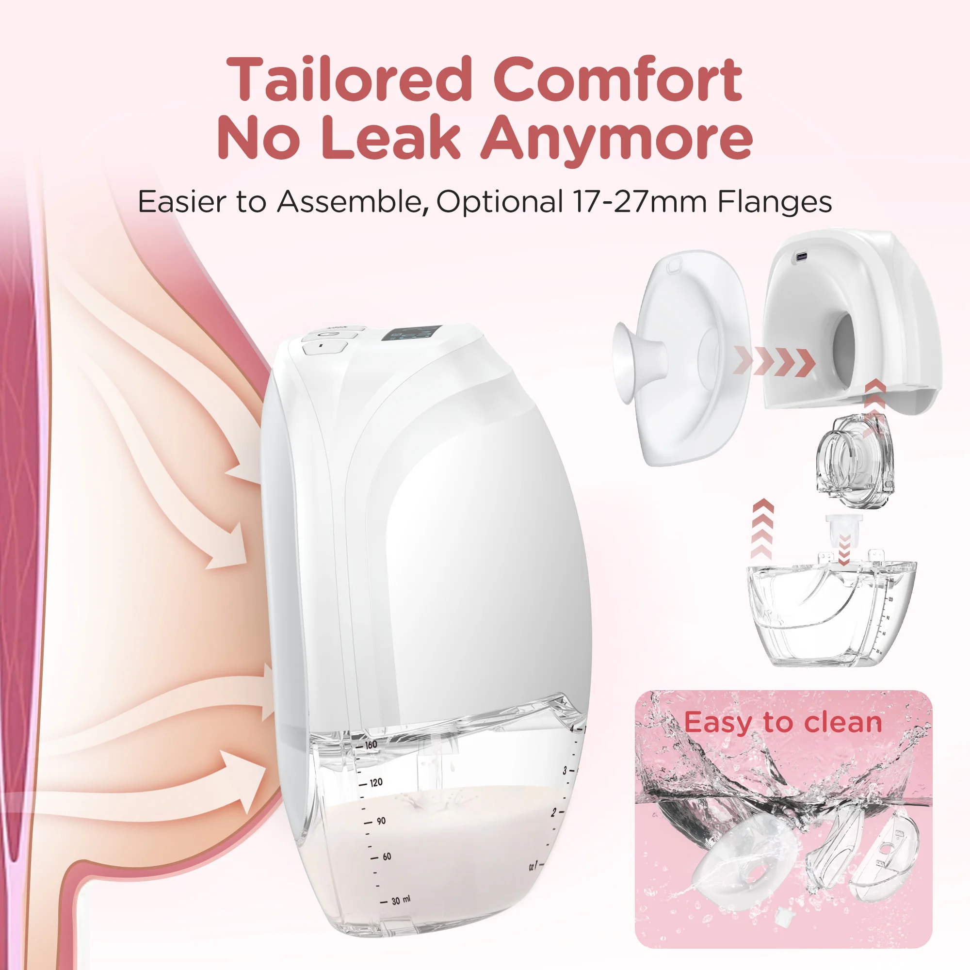 2/1pcs Wearable Breast Pump Hands Free Electric Breast Pumps Slient Comfort Milk Collector BPA-free LED Display 3Modes 12 Levels 2
