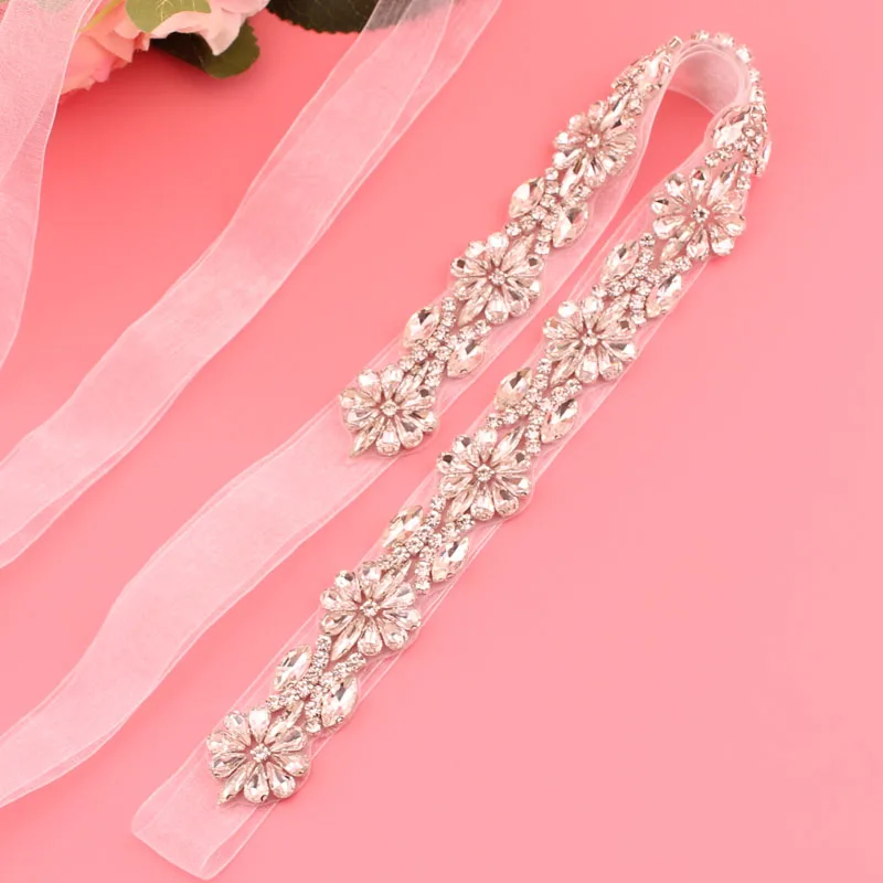 

Rhinestone Bridal Belt for Wedding Dress Accessories Silver Color Crystal Bride Belt Sash Ribbon Party Bridesmaid Gift