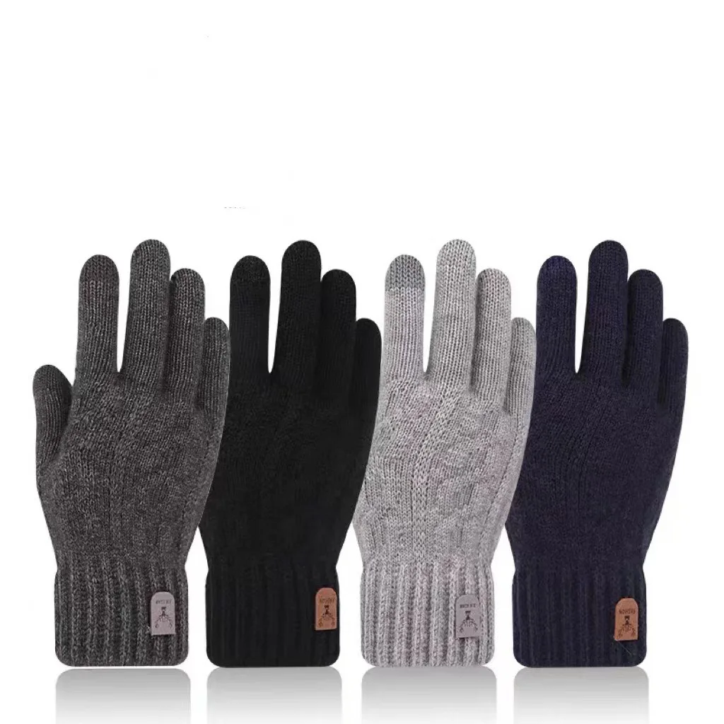 Men's Warm Gloves Winter Touch Screen plus Fleece Wool Knitted