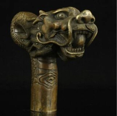 Scy 1115 +++ Rame Puro Ottone Nonno Good Lucky China Old Handwork Carving Bronze Dragon Statue Cane Head Walking Stick