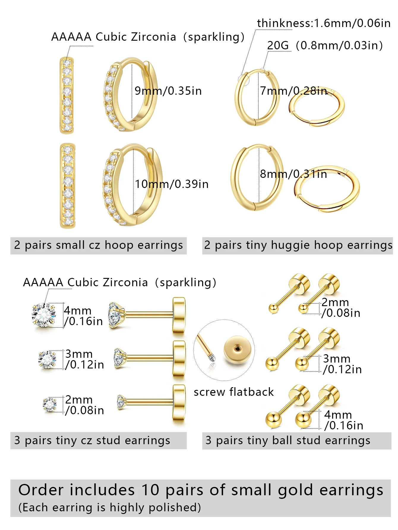 Hoop Earrings 10 Pairs Small Gold Hoop Stud Earrings for Women 18K Gold Plated Tiny Stainless Steel Earrings Sets for Multiple Piercing
