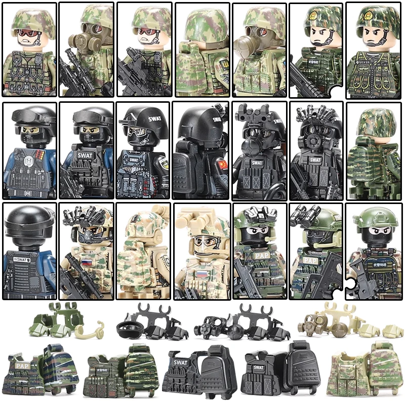 

Modern Military Soldier Ukrainian Biochemical Special Forces Building Blocks Army Figures Gas Mask Weapons Bricks Children Toys