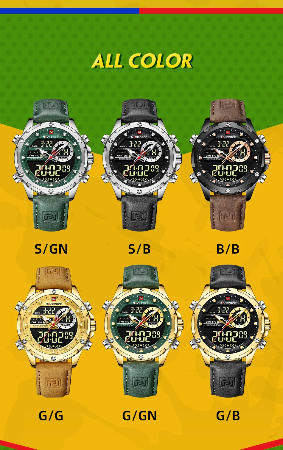 Luxury Brand NAVIFORCE Men's Military Watch Waterproof Digital Display Clock Quartz Sport Male Wrist Watch Genuine Leather Strap